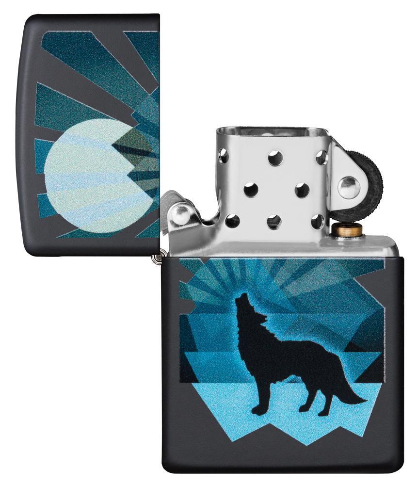 Zippo Wolf and Moon Design Black Matte Pocket Lighter Zippo
